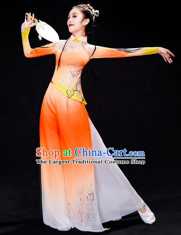 Chinese Classical Dance Costumes Woman Fan Dance Orange Outfits Traditional Umbrella Dance Clothing