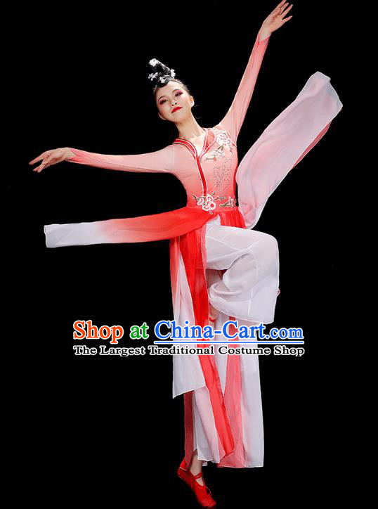 Chinese Umbrella Dance Red Dress Traditional Fan Dance Performance Clothing Classical Dance Costumes