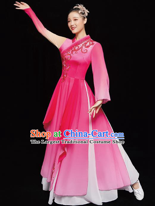 Chinese Umbrella Dance Outfits Traditional Opening Dance Rosy Dress Classical Dance Performance Clothing