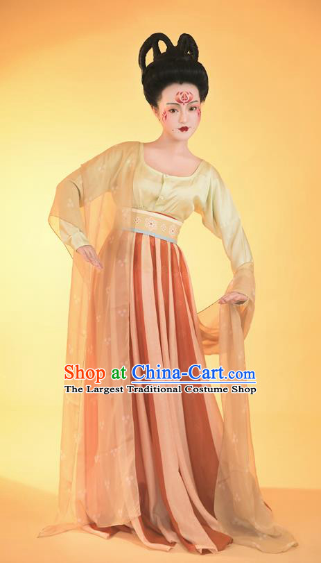 China Traditional Tang Dynasty Young Beauty Historical Clothing Ancient Court Maid Hanfu Dress Apparels