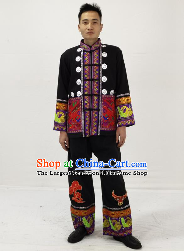 China Traditional Miao Nationality Performance Garment Costumes Hmong Ethnic Folk Dance Black Clothing