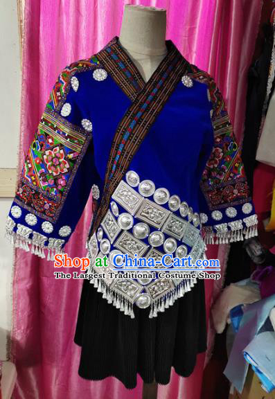 Chinese Tujia Minority Outfits Ethnic Folk Dance Garment Xiangxi Nationality Performance Dress Clothing