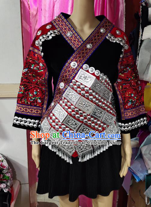 Chinese Xiangxi Nationality Performance Dress Clothing Tujia Minority Black Outfits Ethnic Folk Dance Garment