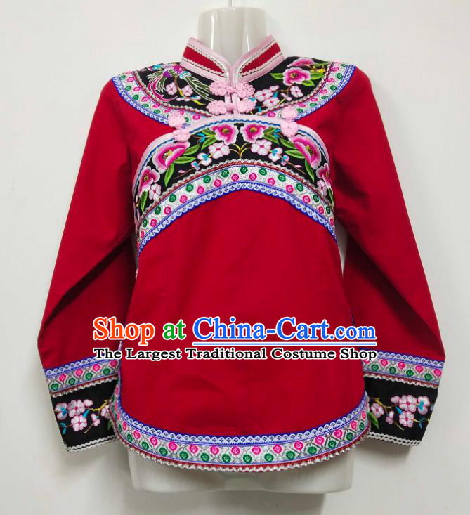 Chinese Bouyei Nationality Red Blouse Ethnic Woman Embroidered Top Garment Guizhou Minority Shirt Clothing