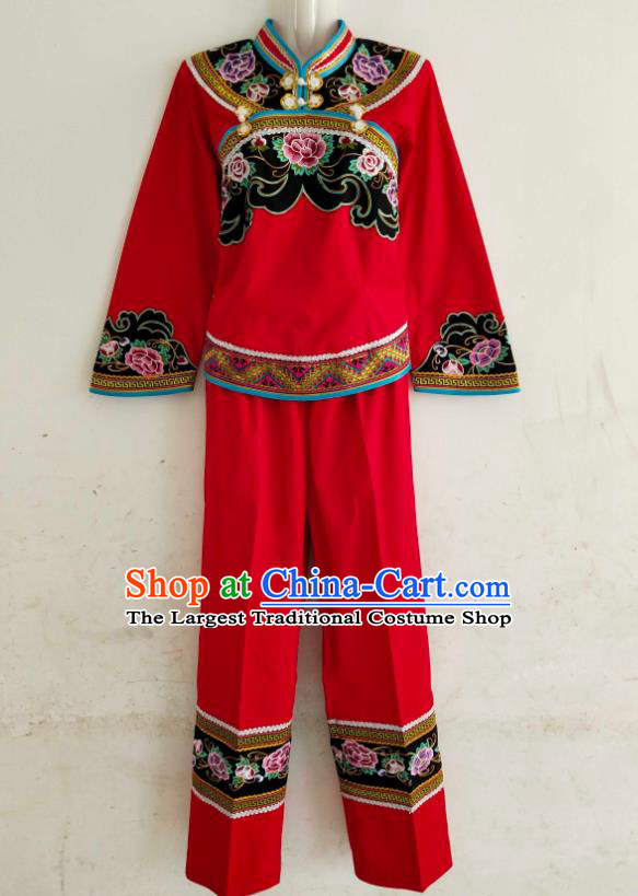 Chinese Guizhou Ethnic Folk Dance Clothing Traditional Bouyei Nationality Embroidered Red Blouse and Pants Suits