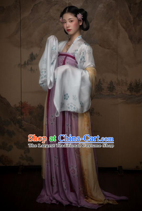 China Ancient Palace Princess Lilac Hanfu Dress Tang Dynasty Court Lady Historical Garment Costumes