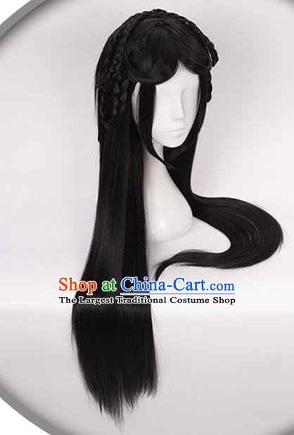 China Ancient Fairy Princess Wigs Headgear Traditional Tang Dynasty Swordswoman Wig Sheath