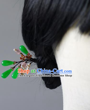 Chinese Ancient Young Female Hairpin Hair Accessories Traditional Qing Dynasty Rich Woman Chrysoprase Hair Stick