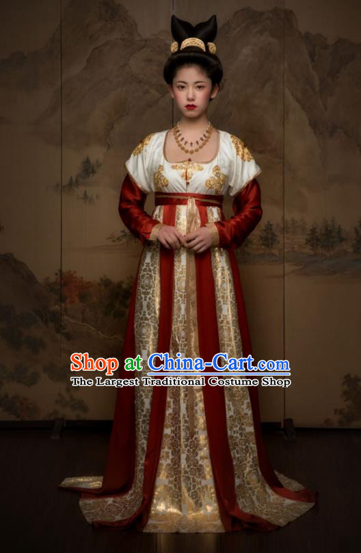 China Traditional Tang Dynasty Royal Princess Historical Clothing Ancient Court Lady Hanfu Dress Garments