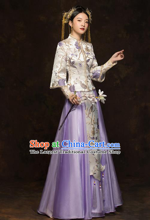 China Traditional Wedding Xiuhe Suits Classical Bride Costumes Toast Lilac Dress