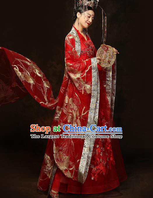 China Traditional Bride Embroidered Costumes Ancient Empress Red Hanfu Dress Classical Wedding Xiuhe Suits