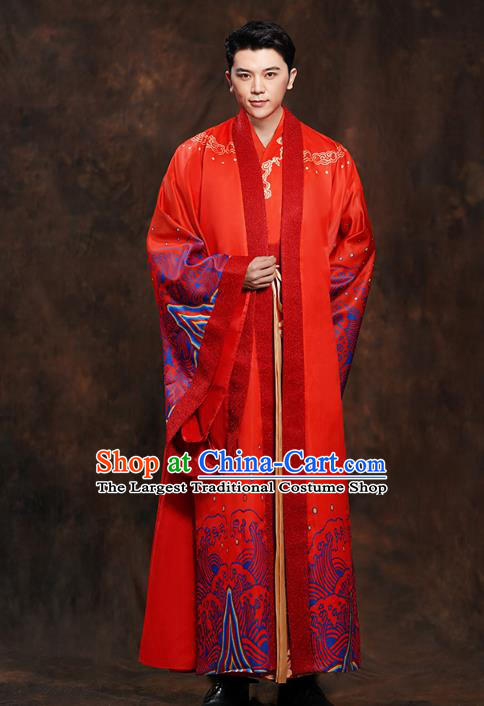 Chinese Ancient Scholar Red Clothing Traditional Han Dynasty Wedding Bridegroom Costumes