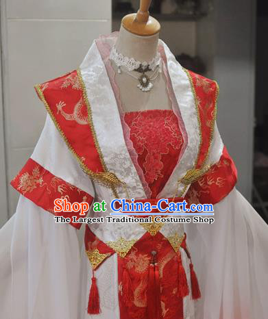 China Ancient Empress Red Hanfu Dress Traditional Cosplay Qin Dynasty Court Queen Clothing