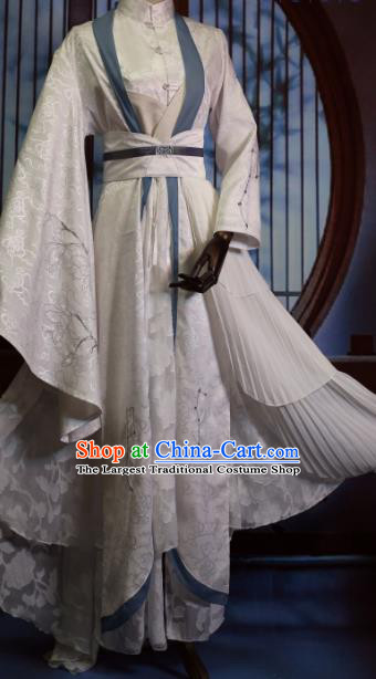 Chinese Qin Dynasty Knight White Clothing Cosplay Swordsman Yu Heng Apparels Ancient Young Hero Garment Costumes