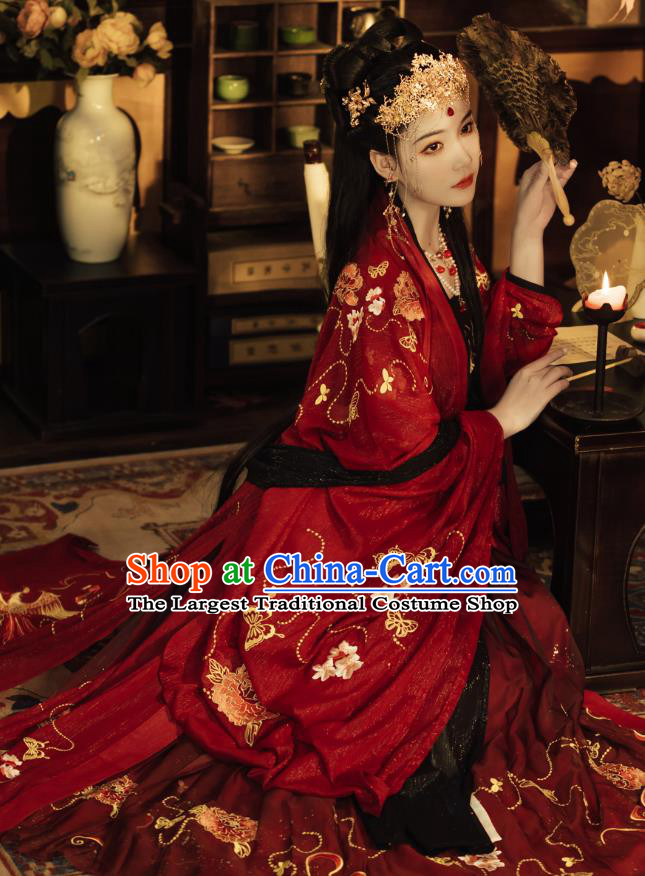 China Traditional Wedding Garments Tang Dynasty Historical Clothing Ancient Palace Princess Red Hanfu Dress for Women