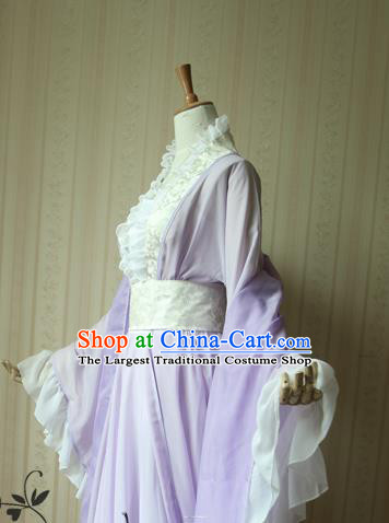 China Traditional Jin Dynasty Young Lady Lilac Hanfu Dress Cosplay Swordswoman Qing Jiujiu Clothing Ancient Princess Garments