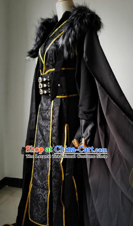 Chinese Traditional Han Dynasty King Apparels Ancient Monarch Garment Costumes Cosplay Swordsman Hanfu Clothing with Cloak