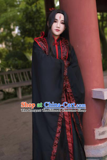 Chinese Cosplay Swordsman Black Hanfu Clothing Traditional Jin Dynasty King Apparels Ancient Young Knight Garment Costumes