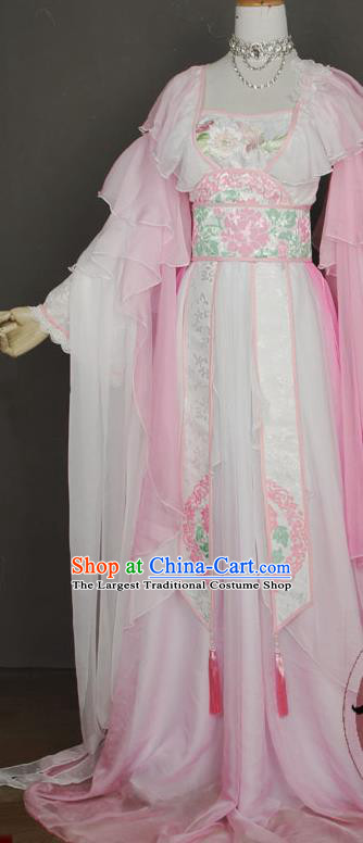 China Ancient Goddess Garments Traditional Tang Dynasty Princess Pink Hanfu Dress Cosplay Noble Lady Clothing