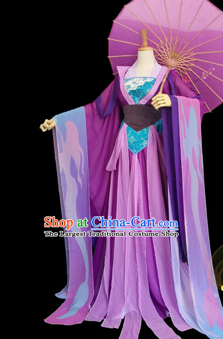 China Cosplay Queen Clothing Ancient Court Beauty Garments Traditional Song Dynasty Princess Purple Hanfu Dress