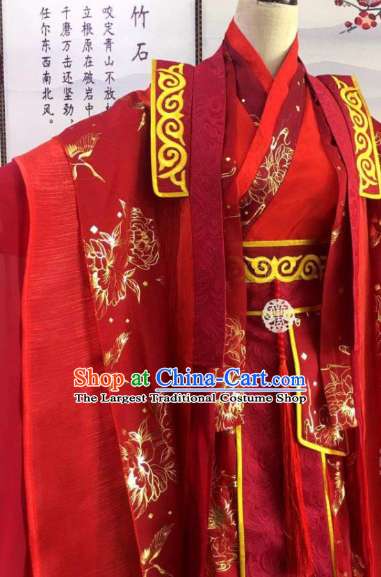 Chinese Cosplay Swordsman Wei Wuxian Red Clothing Traditional Qin Dynasty Wedding Apparels Ancient Prince Garment Costumes