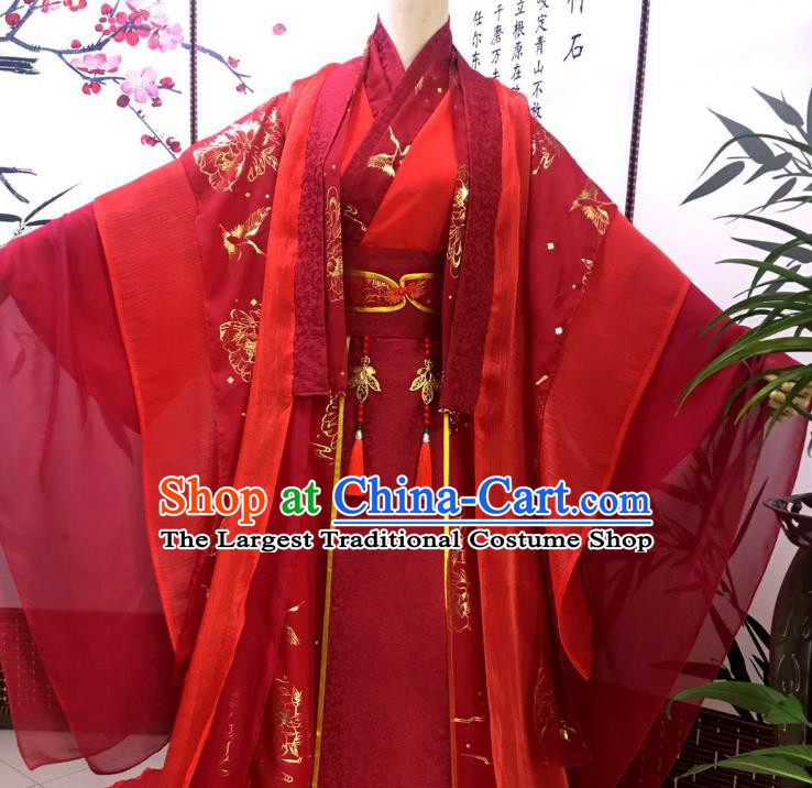 Chinese Ancient Emperor Garment Costumes Cosplay Swordsman Wei Wuxian Red Clothing Traditional Han Dynasty Monarch Apparels