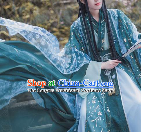 Chinese Cosplay King Shen Qing Qiu Clothing Traditional Jin Dynasty Royal Highness Apparels Ancient Swordsman Green Garment Costumes