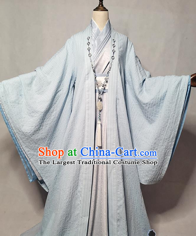 Chinese Cosplay Childe Blue Clothing Traditional Song Dynasty Swordsman Apparels Ancient Taoist Priest Garment Costumes