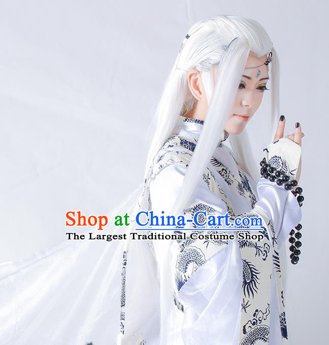 Chinese Ancient Magic Prince Garment Costumes Cosplay Swordsman White Clothing Traditional Soundtrack for PILI Puppet Apparels