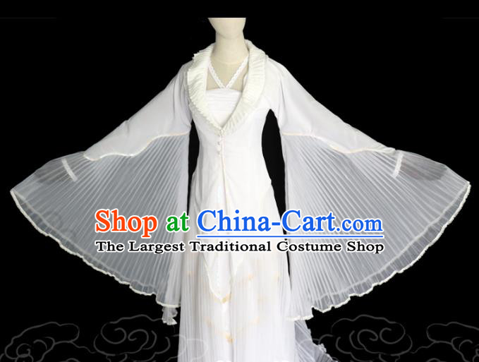 China Ancient Fox Fairy Garments Traditional Ming Dynasty Young Beauty White Hanfu Dress Cosplay Drama Ghost Stories Nie Xiaoqian Clothing