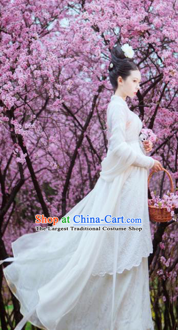 China Cosplay Drama Ghost Stories Xin Shisiniang Clothing Ancient Fox Fairy Garments Traditional Ming Dynasty Young Beauty White Hanfu Dress