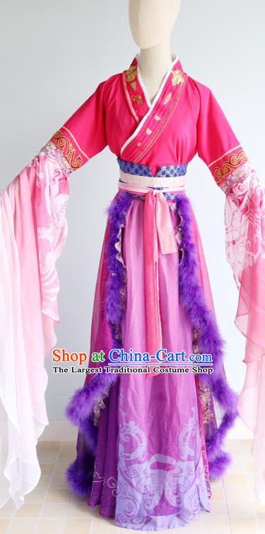 China Ancient Fairy Garments Traditional Three Kingdoms Period Princess Rosy Hanfu Dress Cosplay Drama Young Beauty Diao Chan Clothing