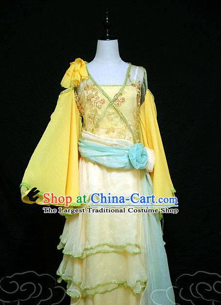 China Ancient Young Beauty Garments Traditional Yellow Hanfu Dress Cosplay Drama The Mischievous Princess Situ Jing Clothing