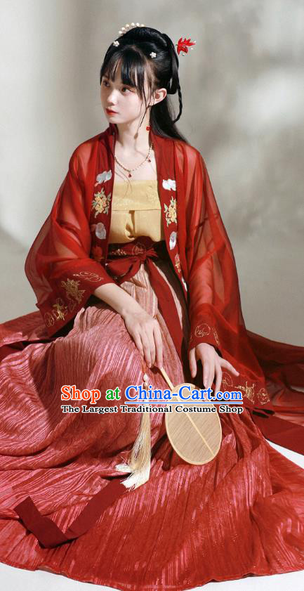 China Traditional Song Dynasty Palace Princess Historical Clothing Ancient Young Beauty Red Hanfu Dress Garments