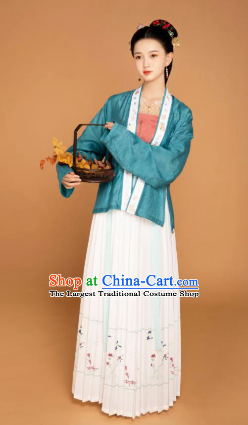 China Traditional Song Dynasty Young Woman Historical Clothing Ancient Country Lady Hanfu Dress Garment Costumes Full Set