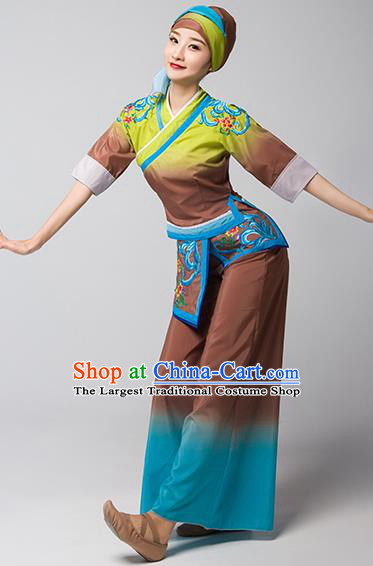 China Jiaozhou Yangko Group Dance Brown Uniforms Fan Dance Performance Garment Costume Folk Dance Clothing