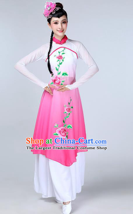 Top Chinese Traditional Fan Dance Performance Clothing Classical Dance Rosy Dress Woman Umbrella Dance Garment Costume