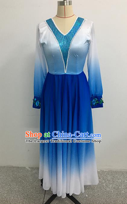 China Yunnan Minority Dance Blue Dress Ethnic Female Peacock Dance Garments Dai Nationality Stage Performance Clothing