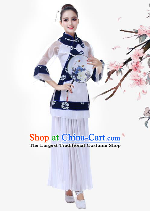 China Fan Dance Garment Costume Female Group Dance Clothing Jiaozhou Yangko Performance White Uniforms