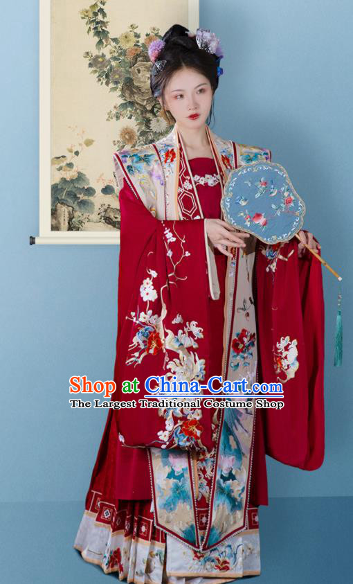 China Song Dynasty Embroidered Historical Garment Costumes Ancient Court Empress Red Hanfu Dress Clothing for Women