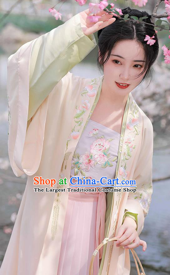 China Ancient Young Beauty Hanfu Dress Traditional Song Dynasty Country Woman Historical Garment Clothing