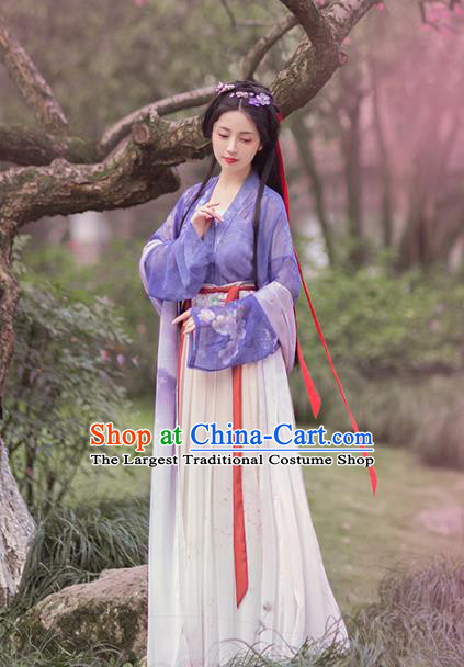 China Traditional Ming Dynasty Civilian Lady Garment Clothing Ancient Fairy Purple Hanfu Dress