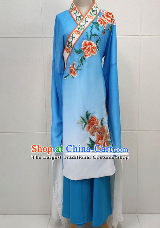 Chinese Beijing Opera Young Woman Water Sleeve Clothing Traditional Shaoxing Opera Hua Tan Blue Dress Garments