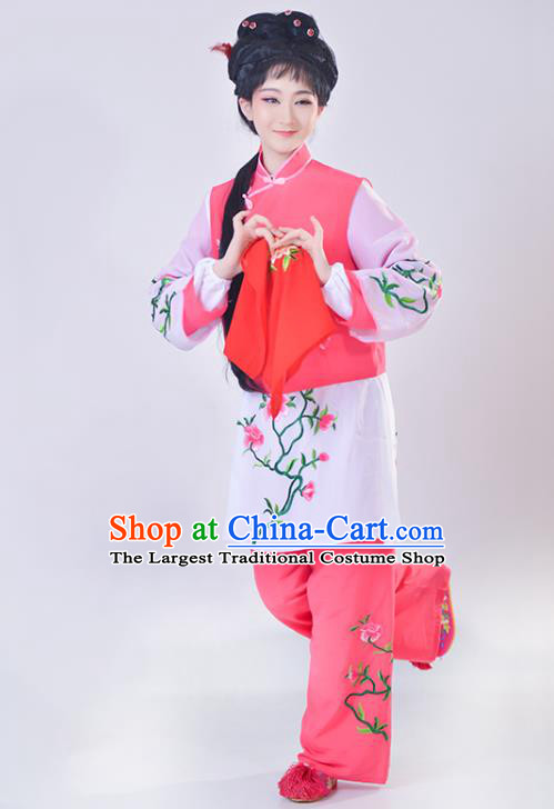 Chinese Traditional Shaoxing Opera Rosy Outfits Beijing Opera Young Lady Clothing Peking Opera Servant Girl Dress Garment