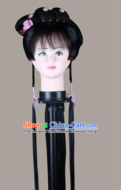 China Beijing Opera Village Girl Headwear Shaoxing Opera Servant Lady Wigs Sheath Hair Accessories