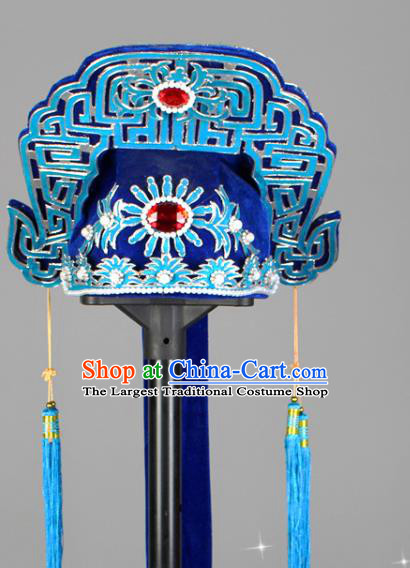 China Traditional Huangmei Opera Headdress Beijing Opera Xiaosheng Headwear Shaoxing Opera Scholar Blue Hat