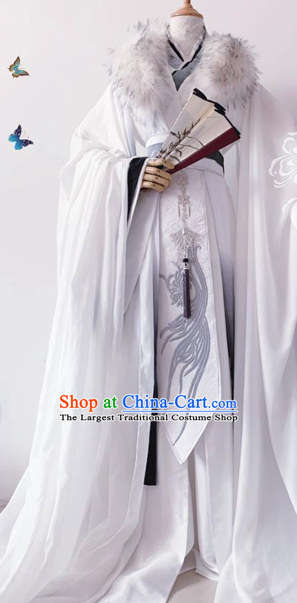 Chinese Ancient Crown Prince White Hanfu Clothing Traditional Drama Cosplay Swordsman Shen Lanzhou Garment Costume