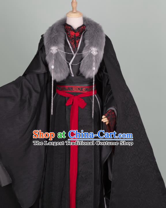 Chinese Ancient Royal King Black Hanfu Clothing Traditional Drama Cosplay Swordsman Gu Yun Garment Costume