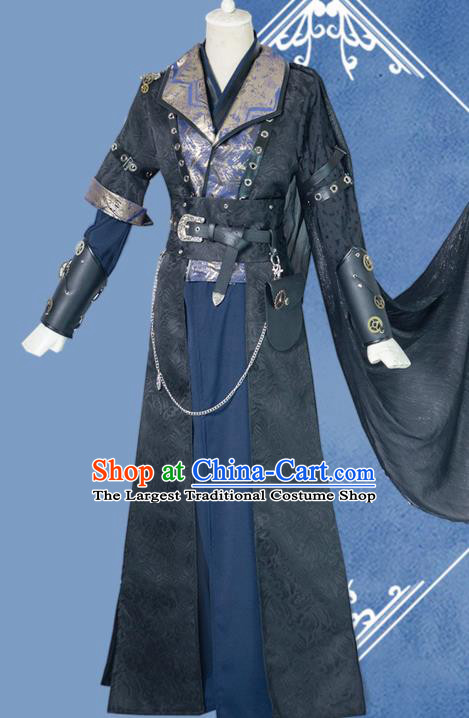 Chinese Ancient Young Knight Black Hanfu Clothing Drama Cosplay Hero Swordsman Garment Costumes