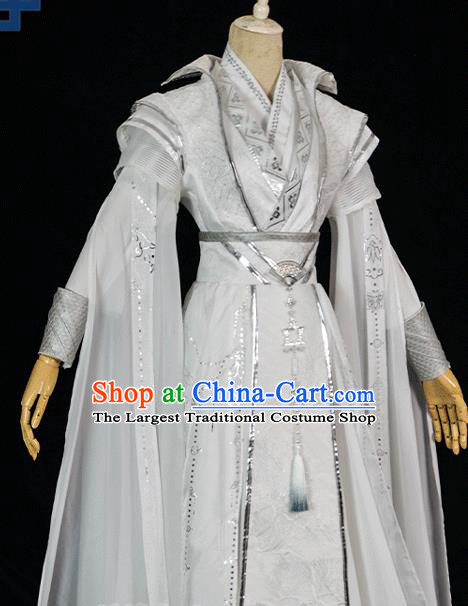 Chinese Ancient Swordsman White Hanfu Clothing Drama Cosplay Young Knight Garment Costumes